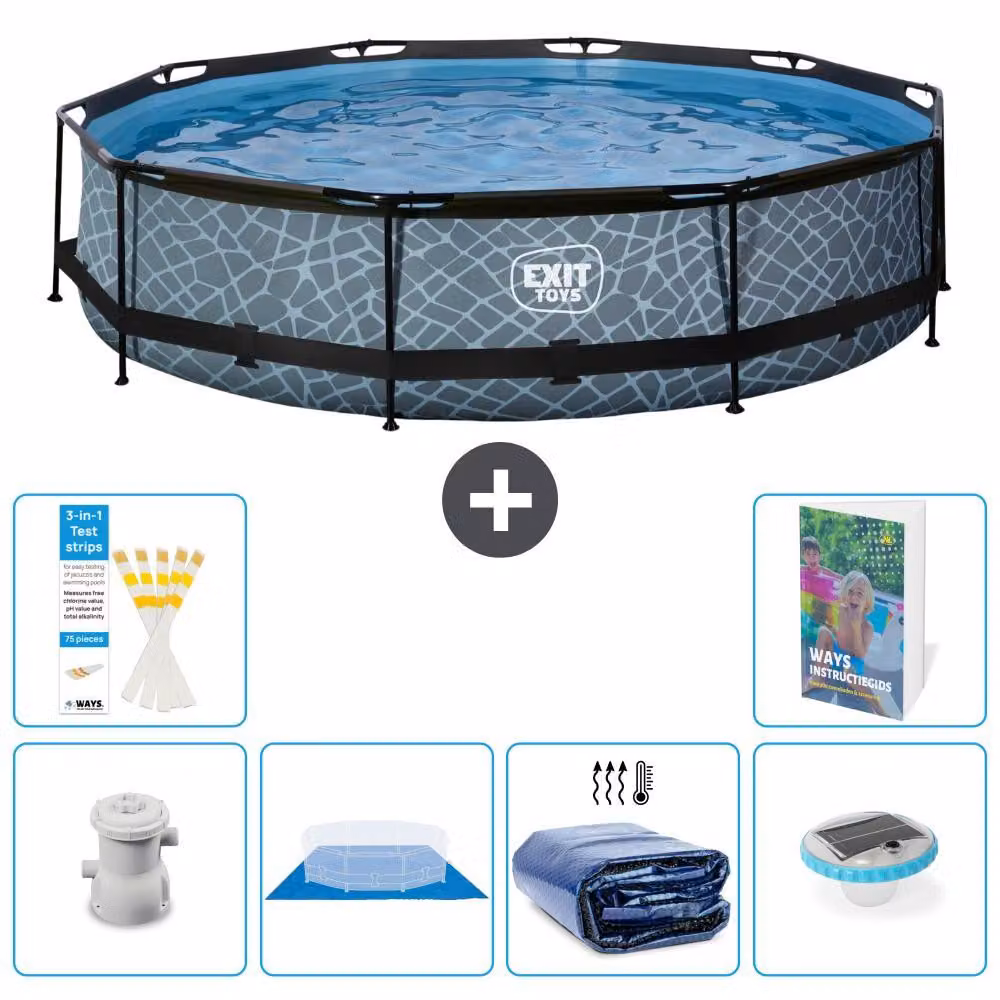 Piscina fuori terra "Exit Pool Rund" - Design effetto pietra - 360x76 cm - 5 pezzi - Modello S272