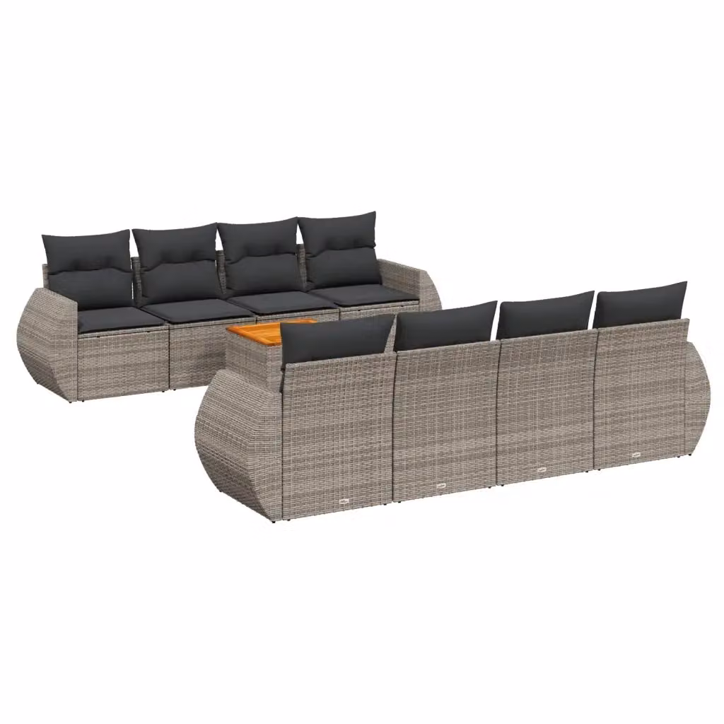vidaXL Set Divano da Giardino 9 pz in Polyrattan Grigio con Cuscini e Tavolino – 2