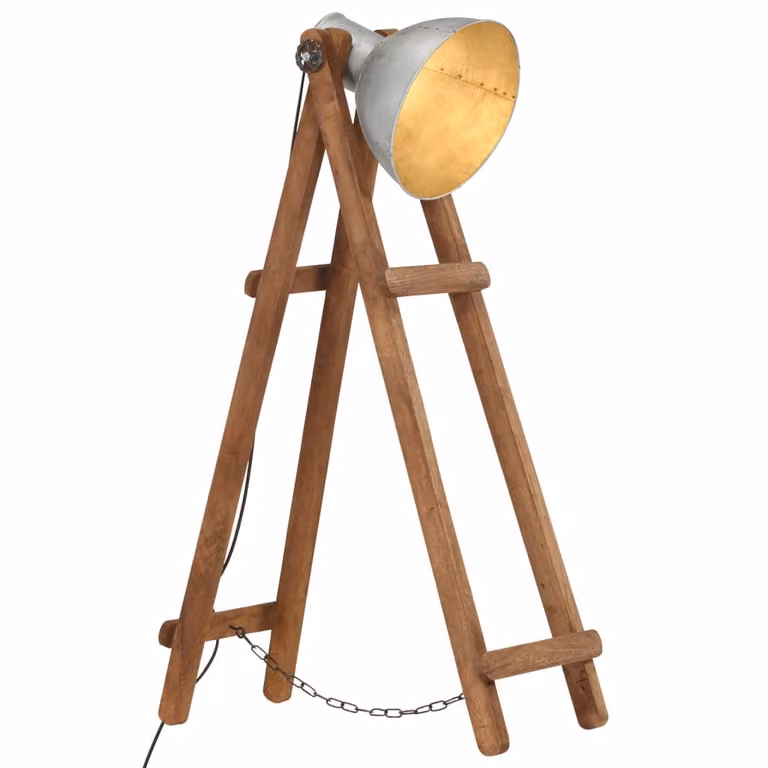 The Living Store Lampada da terra argento E27 Mango legno massello