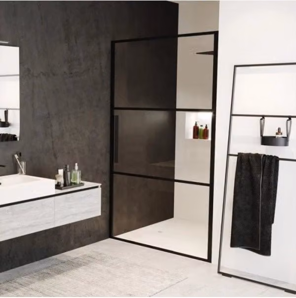 Porta doccia a battente in nicchia GRID 101 RIHO colore nero con rivestimento easy clean L: 100 cm, H: 200 cm – 1