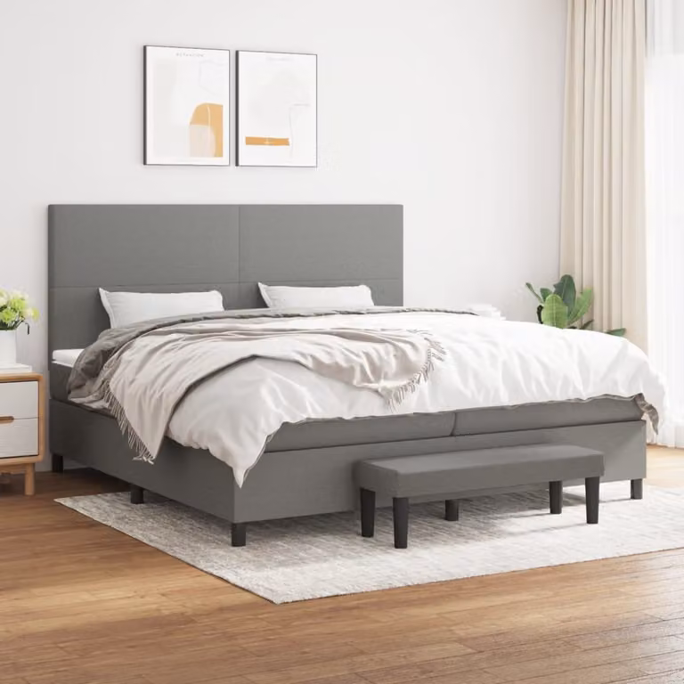vidaXL Giroletto a Molle Ibrido con Materasso in Tessuto Grigio e Bianco L/P/H: 200 x 200 x 33 cm
