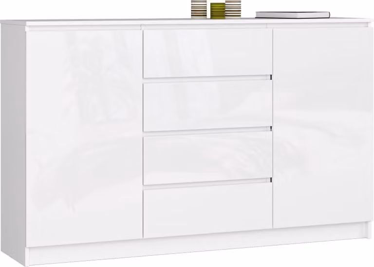 Akord Madia 2 Ante 4 Cassetti Bianco/Bianco Lucido 160X40X99 Cm