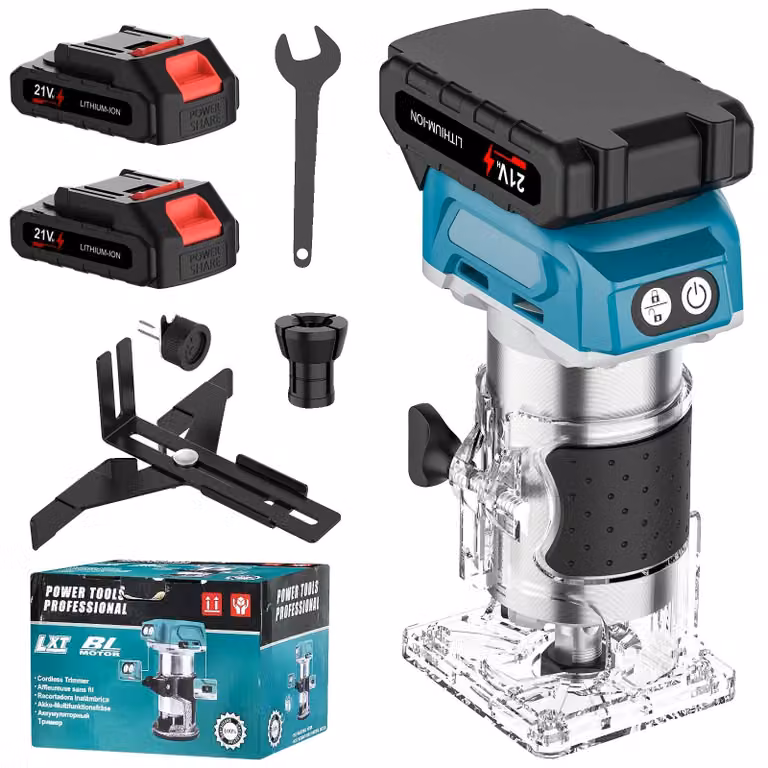 Fresatrice per legno, motore brushless, velocità regolabile, con 2 batterie