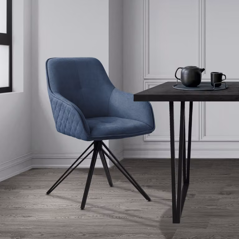 Sedia da pranzo girevole ML-Design, blu, in tessuto intrecciato con gambe in metallo