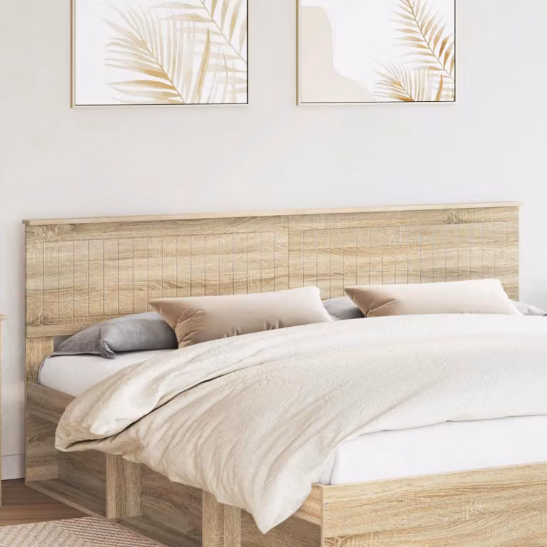 Testiera per letto moderna vidaXL in legno ingegnerizzato color rovere sonoma, L: 203 cm, H: 90 cm, P: 35 cm