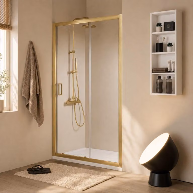 Porta doccia nicchia 150 cm oro spazzolato anta fissa e scorrevole | City