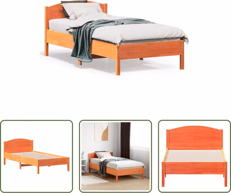 The Living Store letto in legno massiccio senza materasso cera marrone 75x190 cm legno di pino