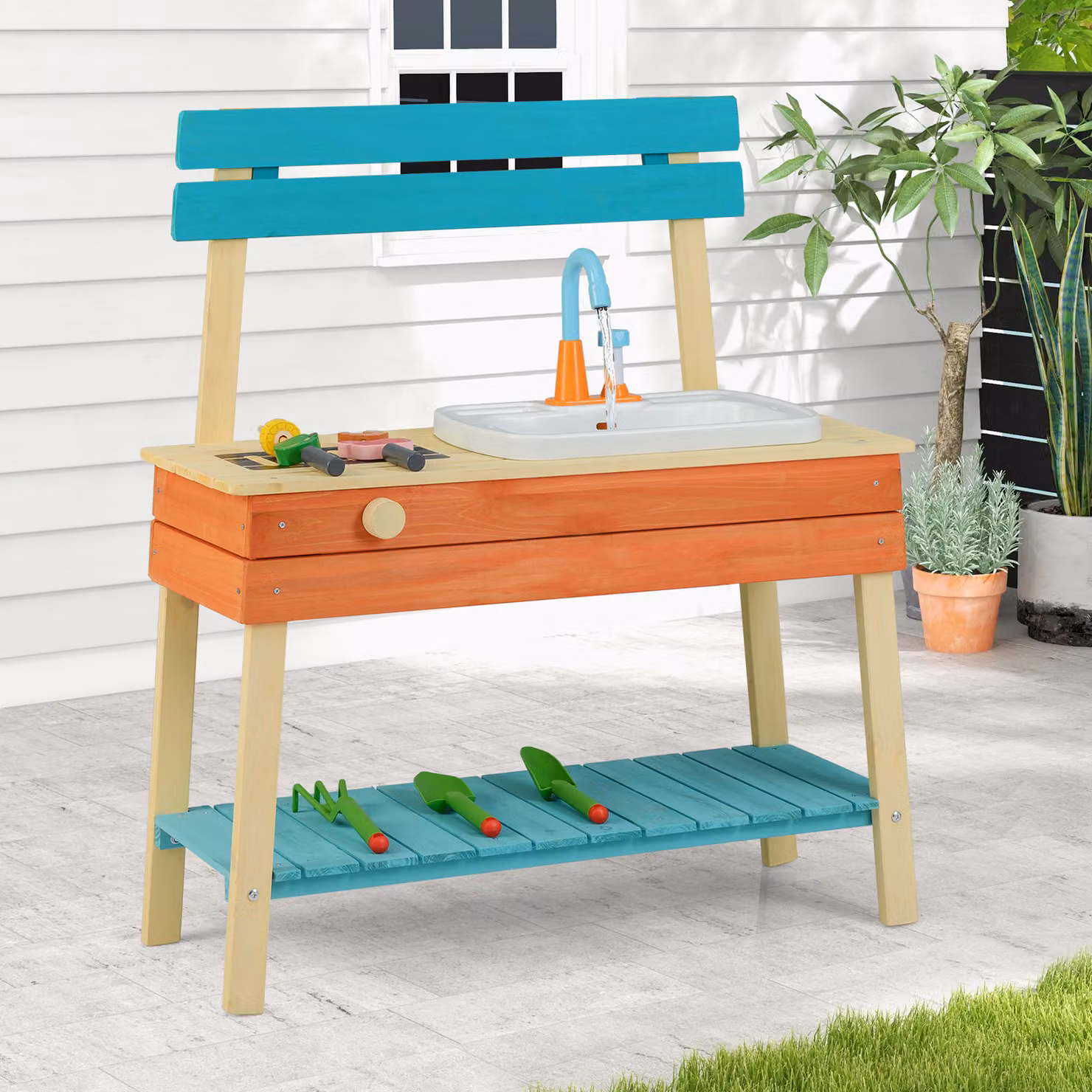 Set cucina giocattolo in legno Costway multicolore con accessori per bambini