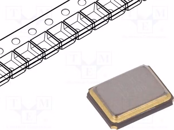 2 x Oscillatore: Cristallo SMD 12,288 MHz, tolleranza 10 ppm, capacità 9 pF, dimensioni 3,2 x 2,5 x 0,7 mm, codice prodotto 3225-12.288M-SR
