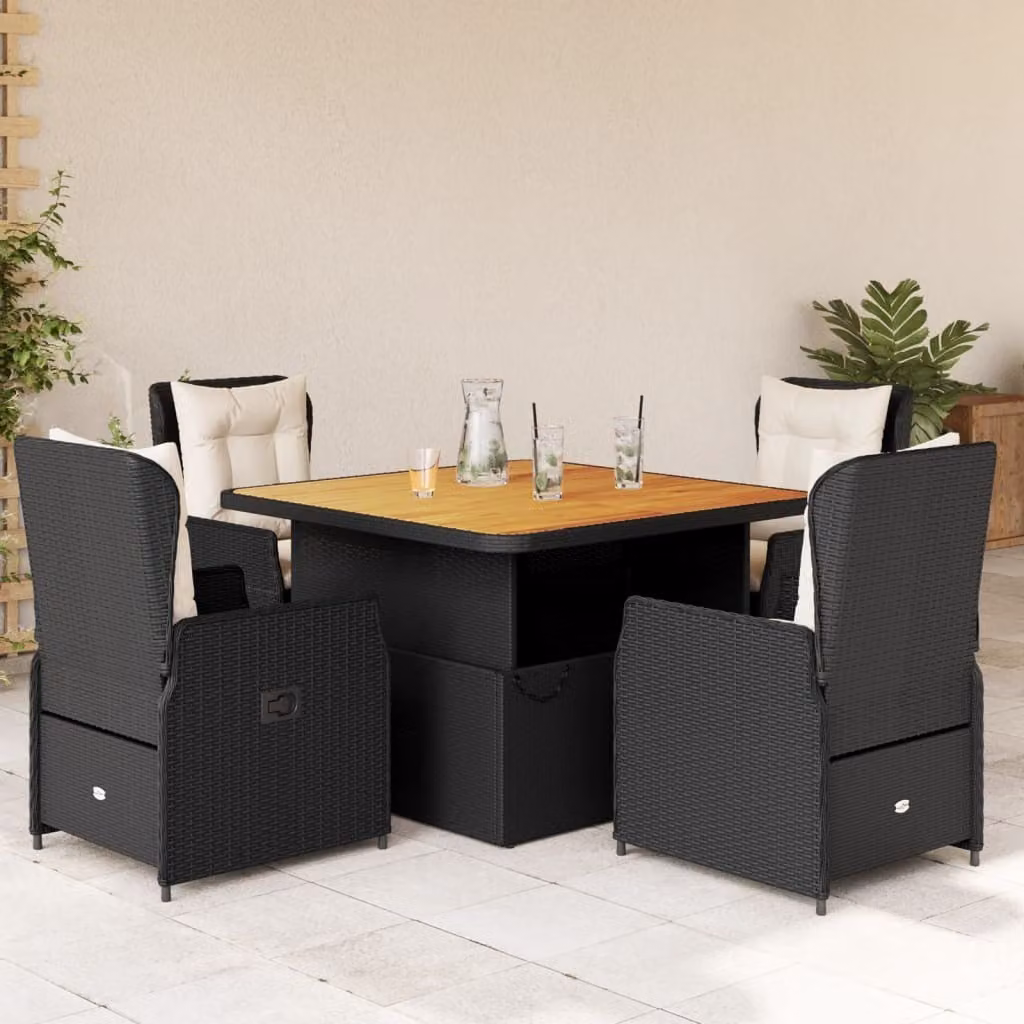 Maison Exclusive - Set da Pranzo da Giardino 5 pz Nero con Cuscini in Polyrattan