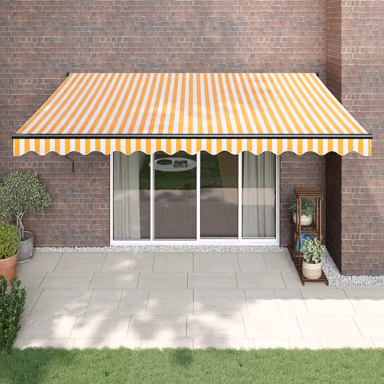 vidaXL Tenda Retrattile a Bracci Pieghevoli in Alluminio e Poliestere, Gialla e Bianca, L: 450 cm, P: 300 cm