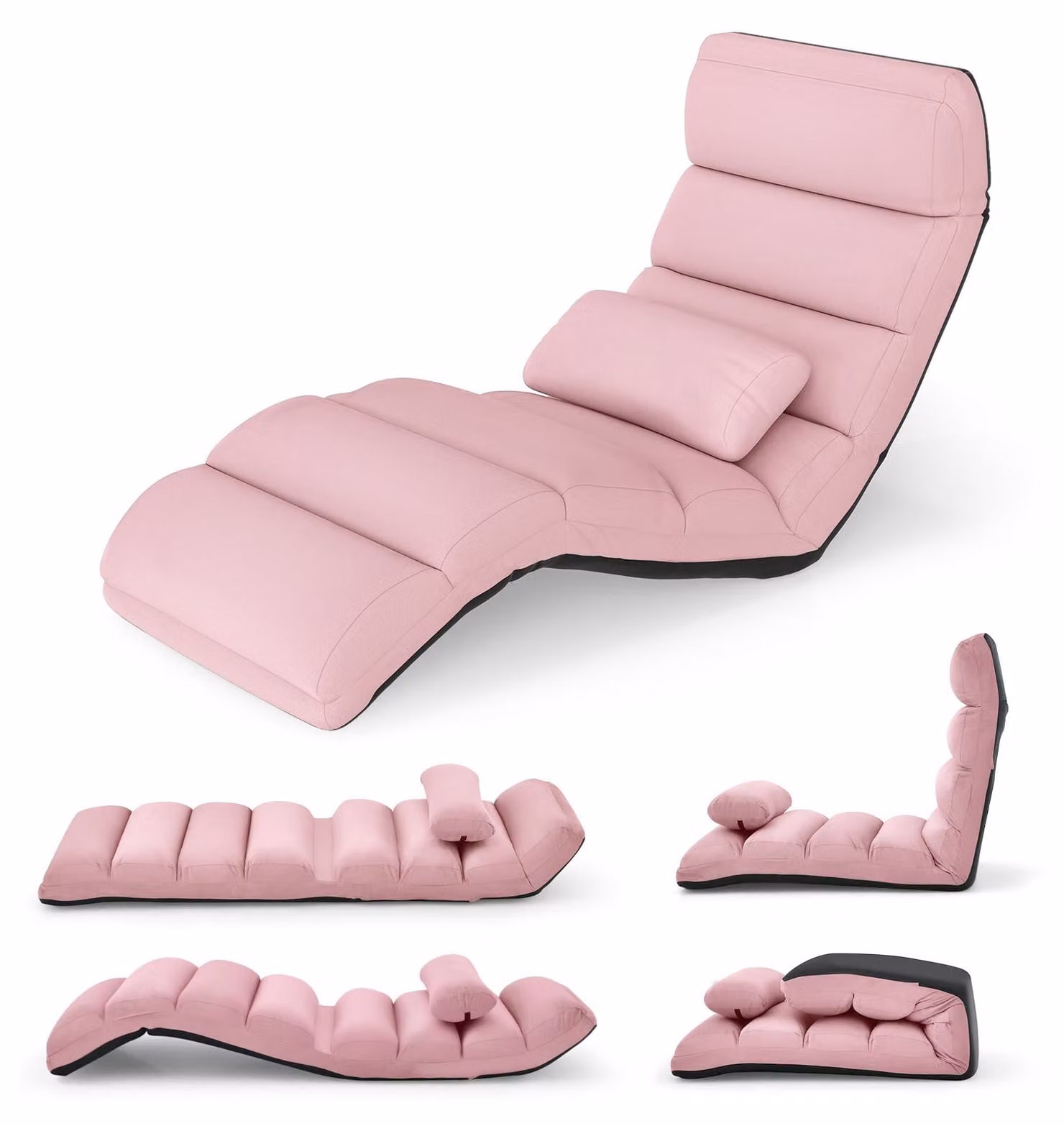 COSTWAY Lettino pieghevole, sedia da terra con schienale regolabile, lettino da terra con funzione letto, divano da terra, poltrona da terra, rosa
