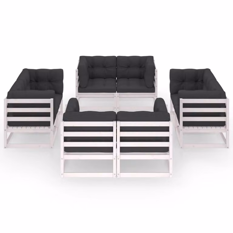 Set Divani da Giardino 8 pz con Cuscini Legno Massello Pino