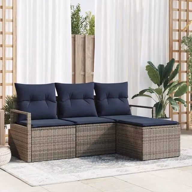 Set di divani 4 pz Grigio polyrattan 3346335