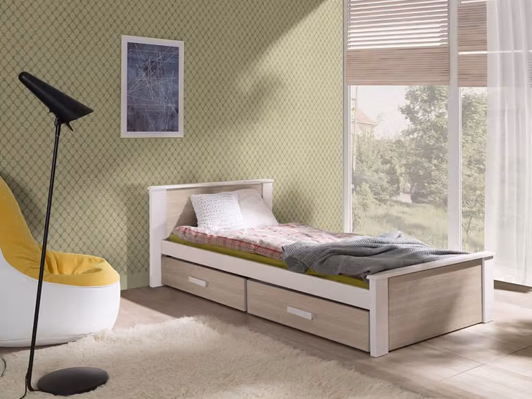 Letto per bambini con spazio di archiviazione 80x180 POLCH - bianco / rovere sonoma