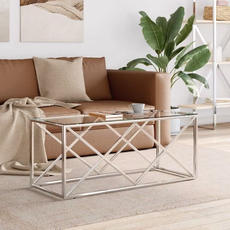 Maison Exclusive - Tavolino 110x45x45 cm, acciaio inossidabile e vetro