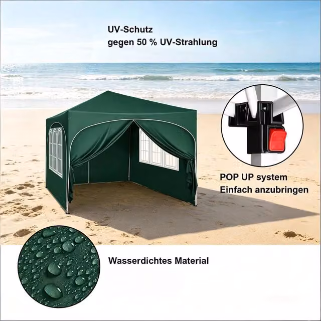 Gazebo Pieghevole Pop-up REDOM Verde in Tessuto Oxford con Protezione UPF 50+ L/P: 300 x 300 cm, H: 256 cm – 1