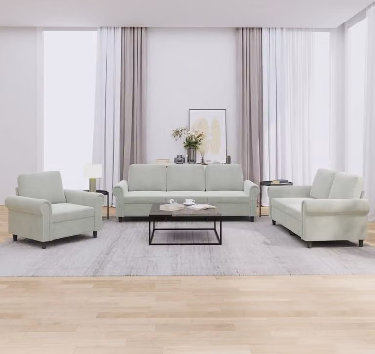 Maison Exclusive - Set divano a 3 posti con cuscini in velluto grigio chiaro
