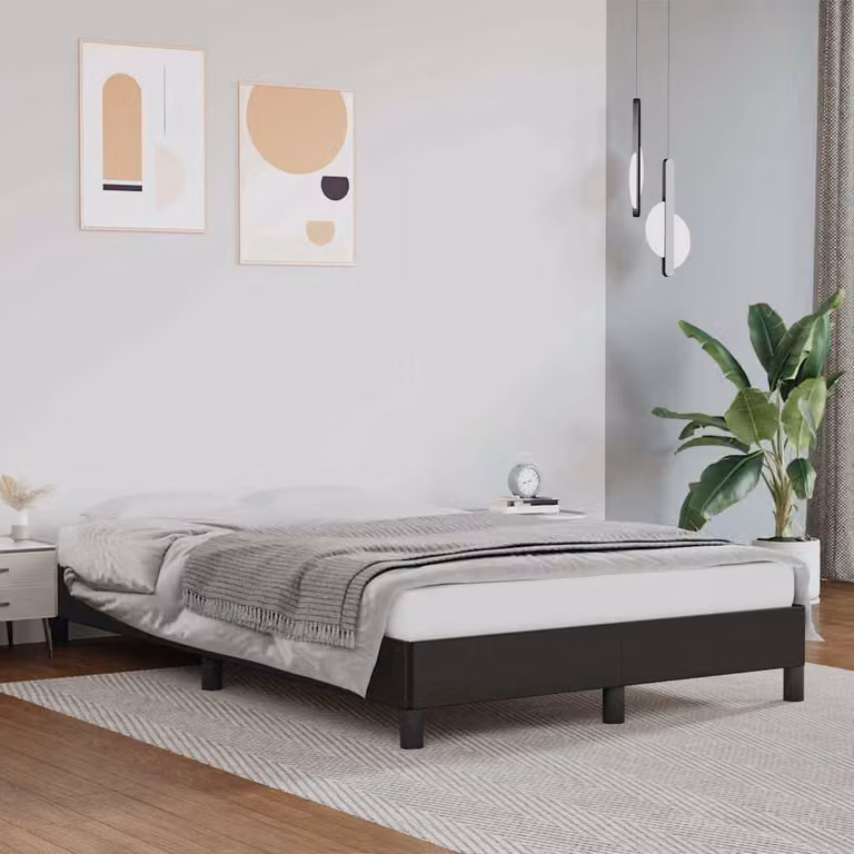Giroletto vidaXL in similpelle nera con struttura imbottita e doghe in legno, L/P/H: 200 x 120 x 25 cm