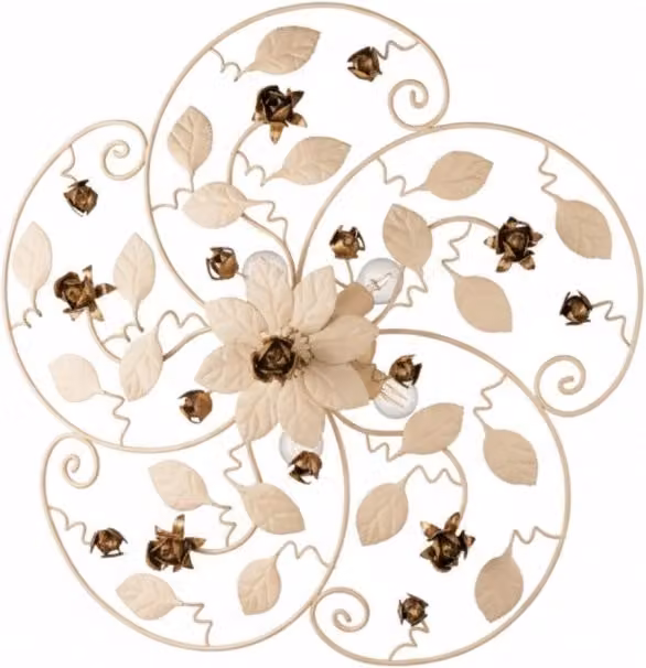 Plafoniera Shabby Chic Bonetti Illumina in Metallo Bianco e Oro con 5 Luci E14