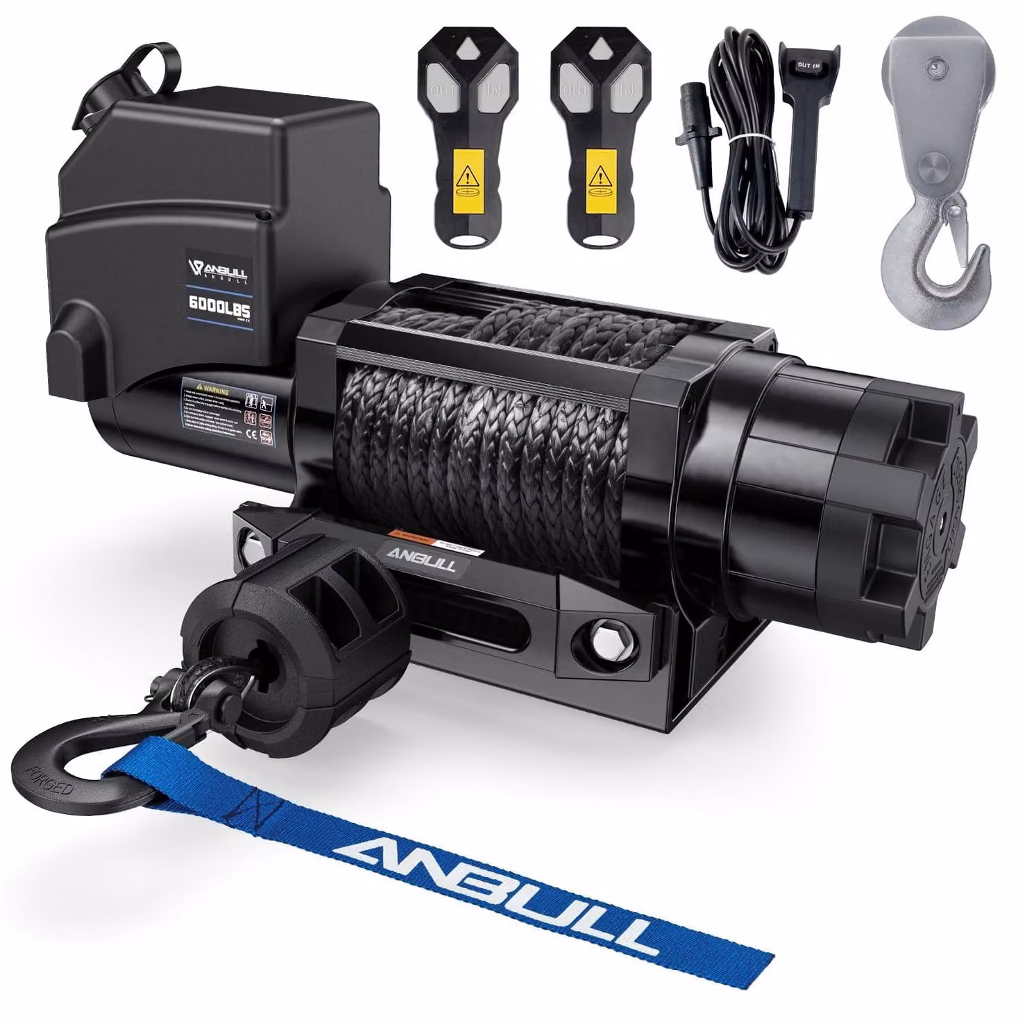 Verricello elettrico a 12 V, capacità di 6.000 LBS / 2722 kg, grado di protezione IP68 (impermeabile), non richiede cablaggio, cavo sintetico da 6,3 mm x 16,8 m, corda in nylon, adatto per