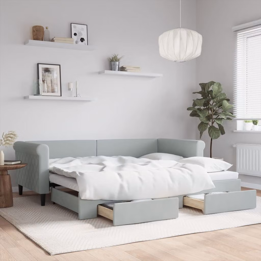 Divano Letto Estraibile con Cassetti vidaXL in Velluto Grigio Chiaro