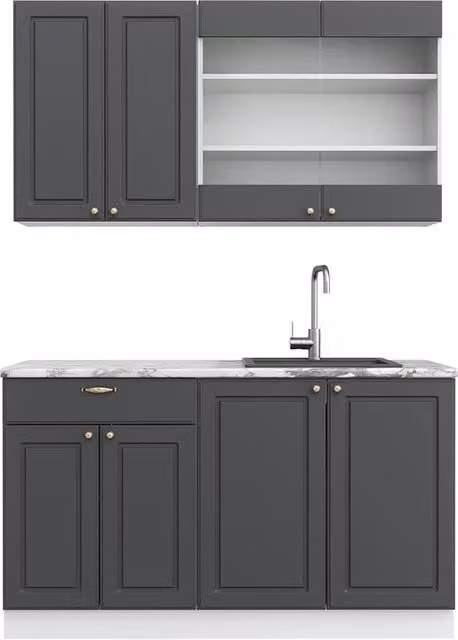 Cucina completa Fame-Line Antracite-oro/Bianco 140 cm senza piano di lavoro Vicco