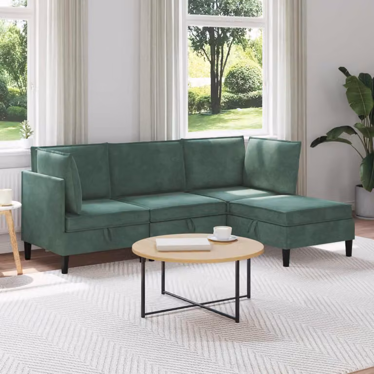 Set di mobili per il soggiorno vidaXL in velluto verde con divano ad angolo e cuscini inclusi