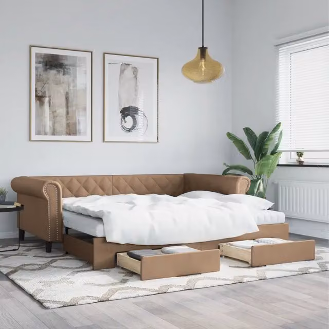 Divano Letto Moderno vidaXL Beige con Struttura Imbottita e Dettagli in Metallo, Legno e Plastica