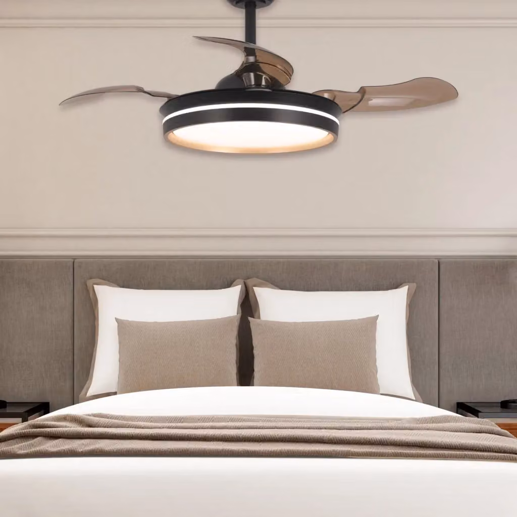 LÚZETE Ventilatore da soffitto Cascade con luce LED da 24W, motore DC, nero e oro, con telecomando – 2