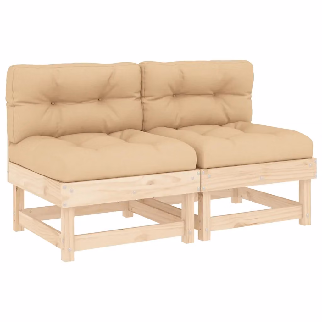 Set di 2 divani centrali con cuscini vidaXL in legno massello di pino color beige e marrone per giardino e terrazza – 2