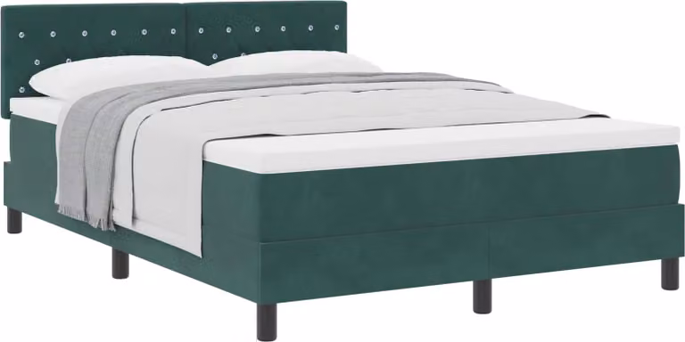 Letto a molle con materasso Verde Scuro 140 x 190 cm Velluto