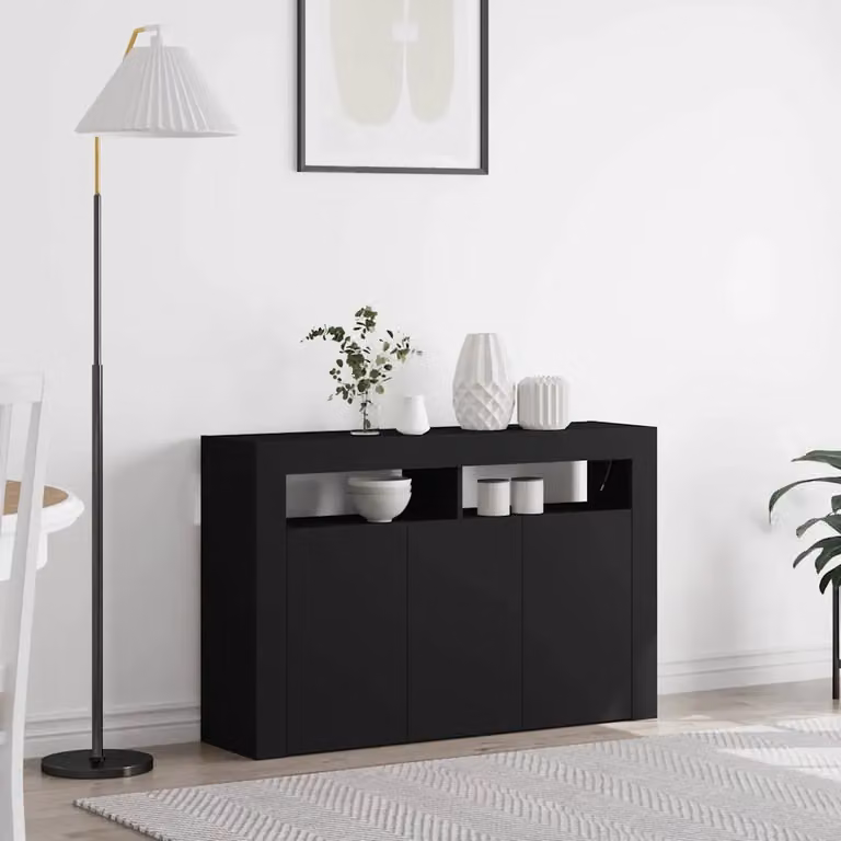 Credenza moderna vidaXL in legno MDF nero con illuminazione integrata L/P/H: 116 x 30 x 75 cm