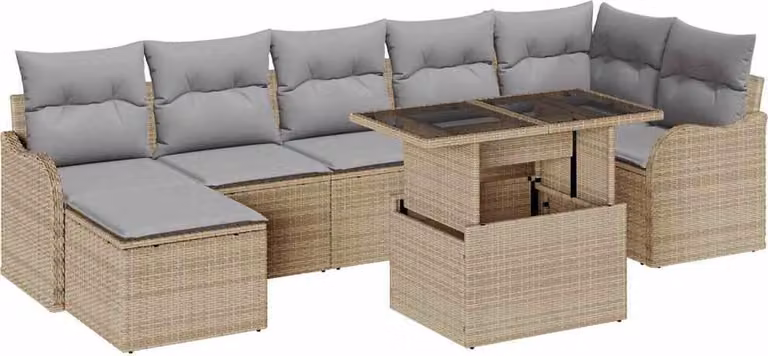 Set Divano da Giardino con cuscino 8 pcs Beige Poly Rattan