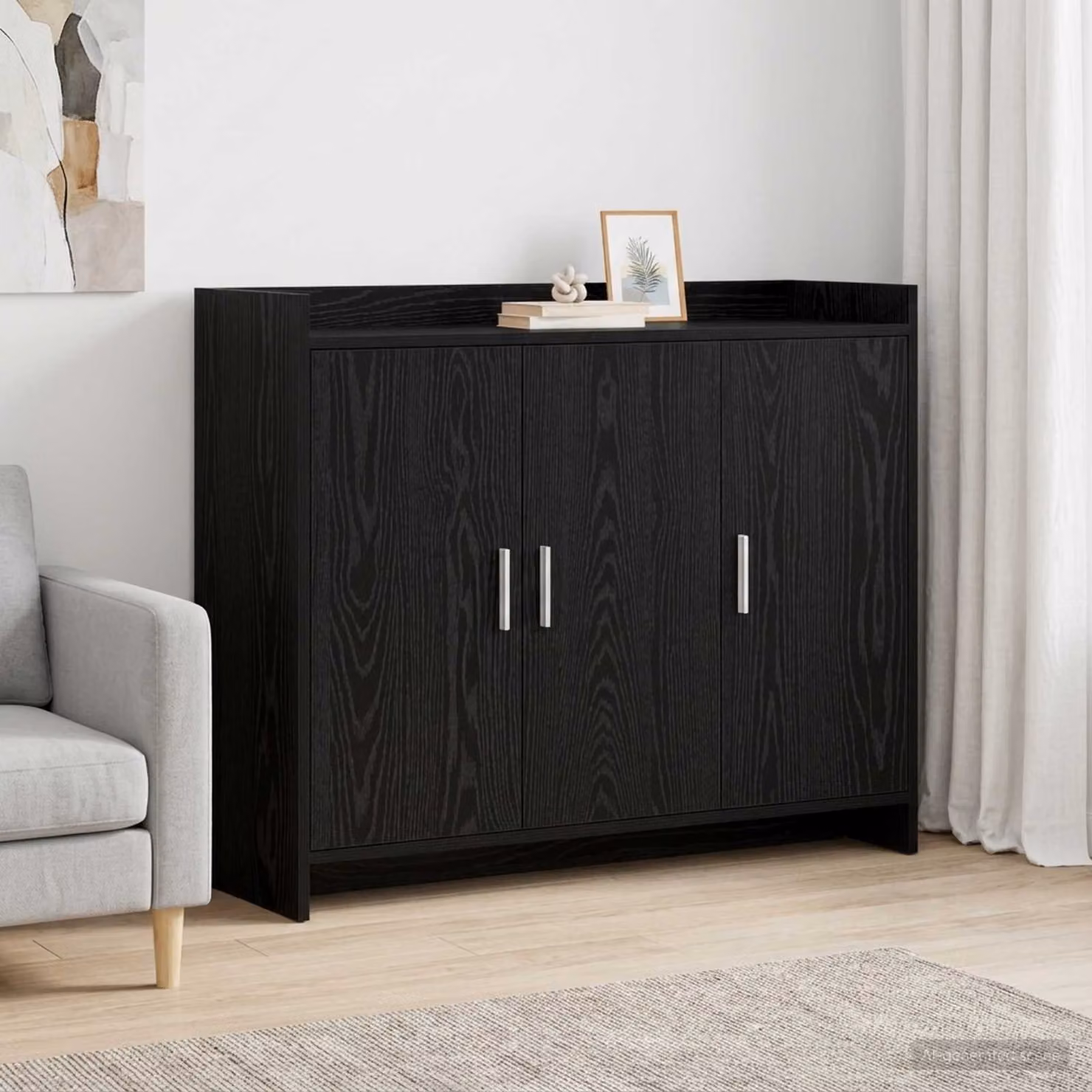 Credenza moderna vidaXL in legno ingegnerizzato e metallo, colore nero, L 98,5 x P 33 x H 80 cm