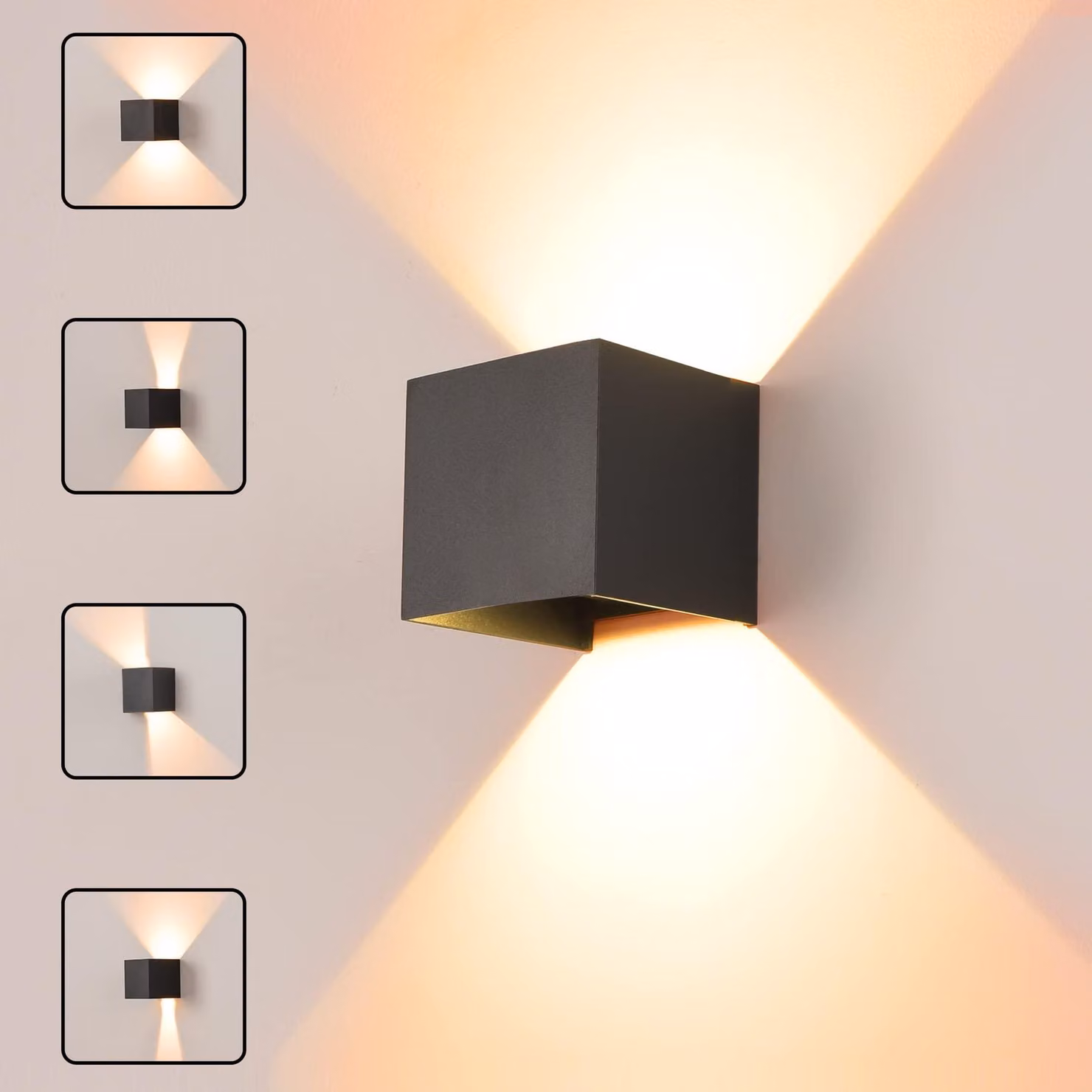 Lampada a LED da parete, 12W, luce calda, grado di protezione IP65, alluminio, forma quadrata, orientabile