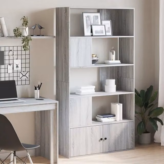 Libreria moderna vidaXL in legno grigio con pannello posteriore L: 100 cm, P: 36 cm, H: 189 cm – 1