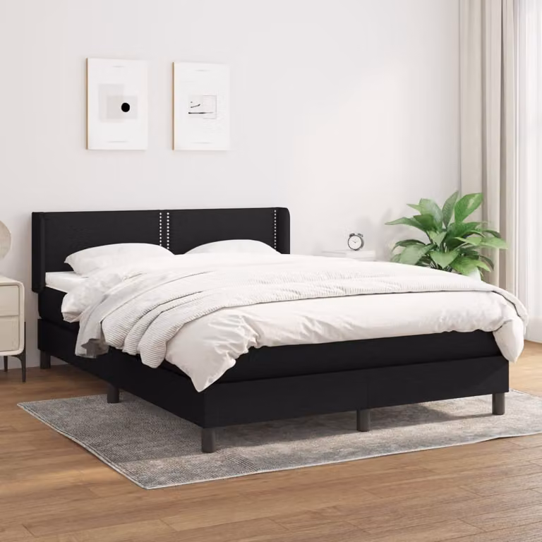 The Living Store Letto a molle con materasso nero 140x200 cm in tessuto