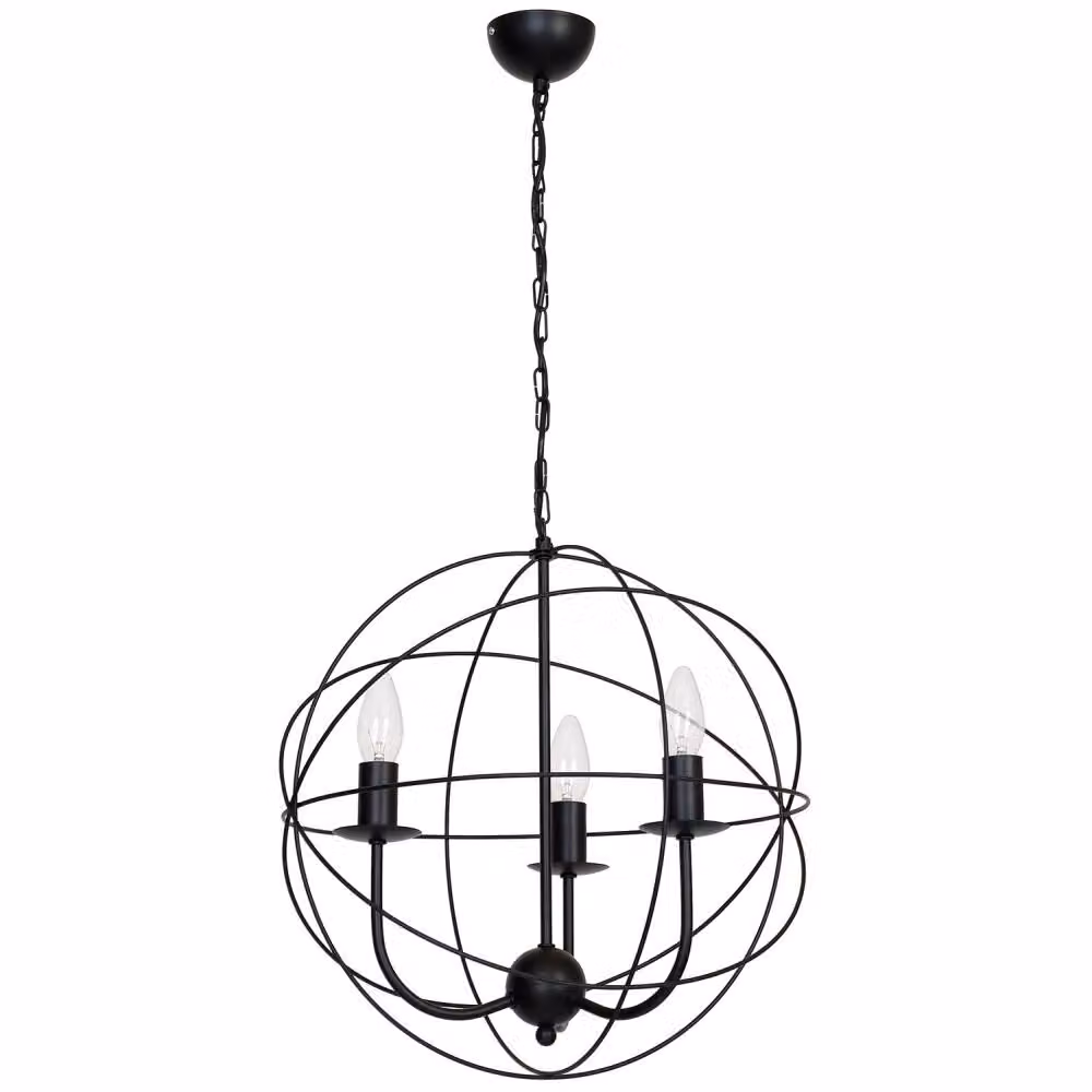 Lampada a sospensione Globe, nero opaco, 3xE14x15W, metallo, dimensioni: 95x40x40 cm, IP20, Luminex