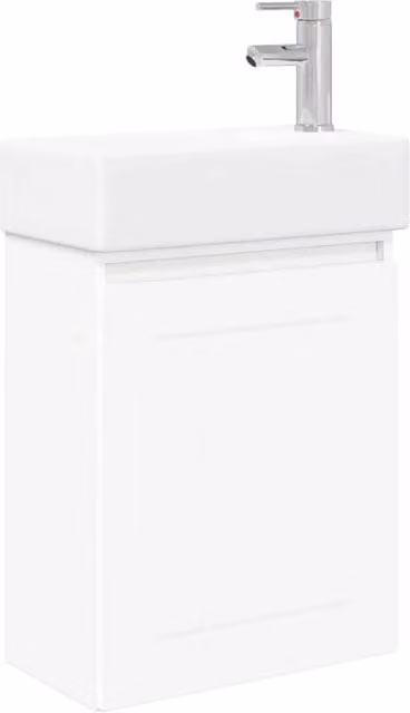 Mobile bagno moderno sospeso bianco con ante a battente e dettagli argento L/P/H: 45,5 x 25,5 x 84 cm