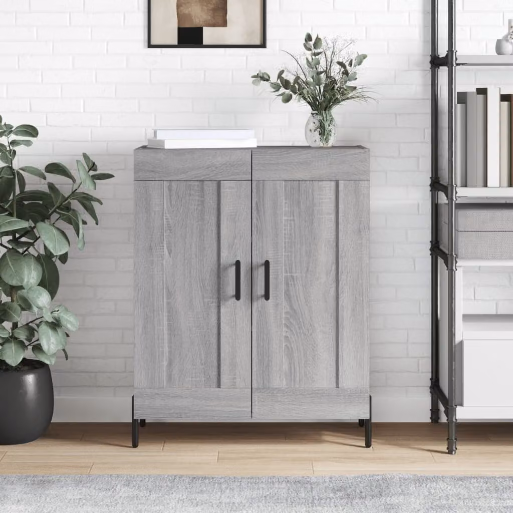 Credenza vidaXL in legno multistrato e metallo, Grigio, L: 69,5 cm, P: 34 cm, H: 90 cm