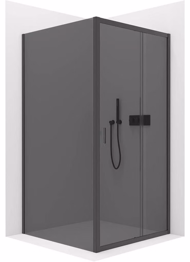 CERANO - Box doccia Varone LINE L/P - 6 mm - nero opaco, vetro grafite - 100x70x195 cm - scorrevole