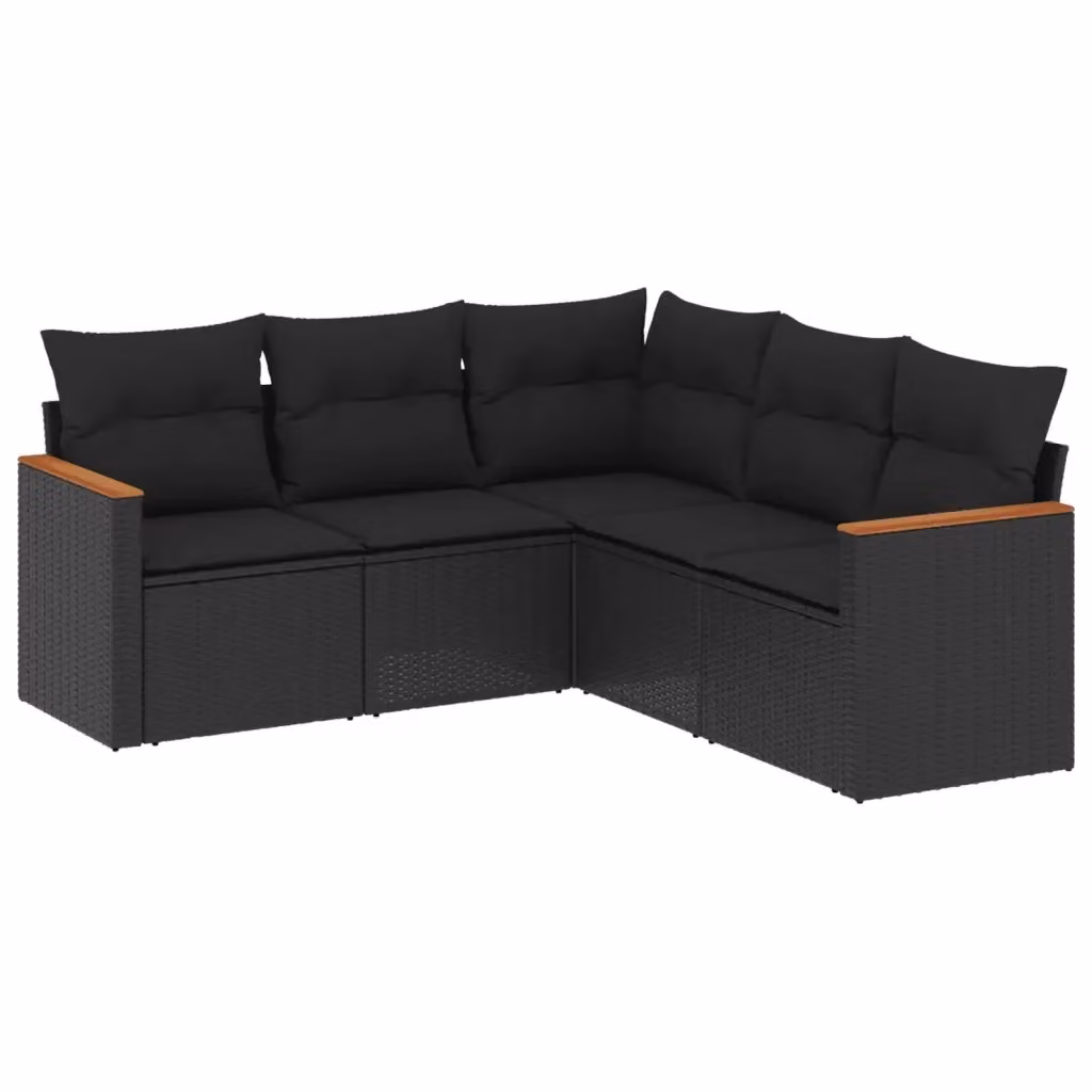 vidaXL Set Divani da Giardino a L 5 pz in Polyrattan Nero con Cuscini Imbottiti e Rivestimenti Rimovibili – 2
