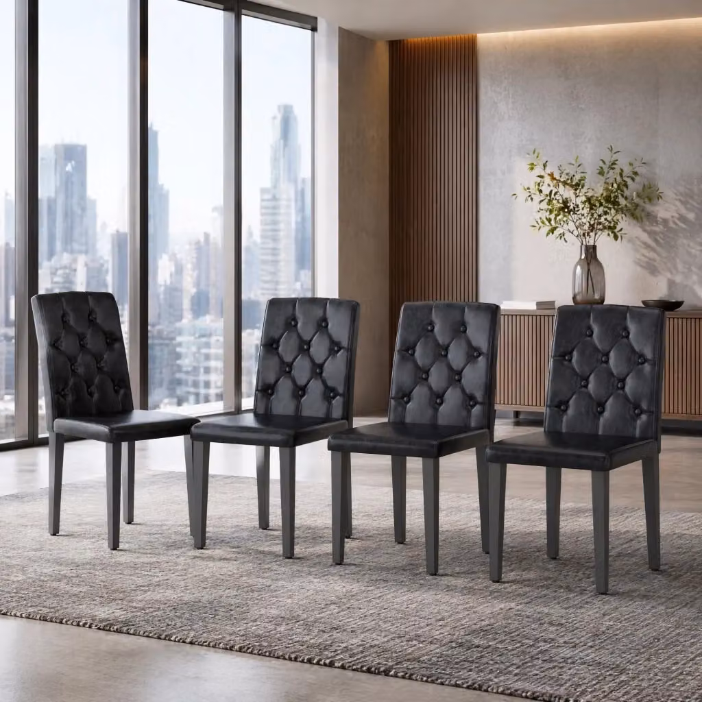 Set di 4 sedie da pranzo REDOM in ecopelle nera con gambe in metallo nero stile minimalista – 2