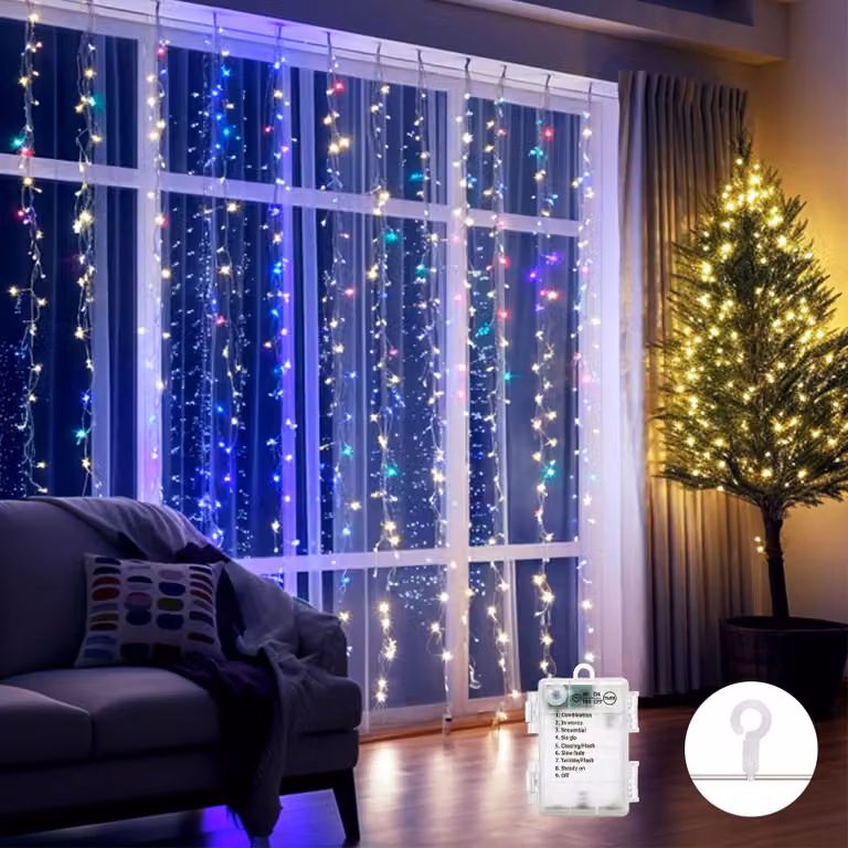 Tenda luminosa a LED, dimensioni 3x3 metri, 300 LED, 8 modalità, telecomando, timer