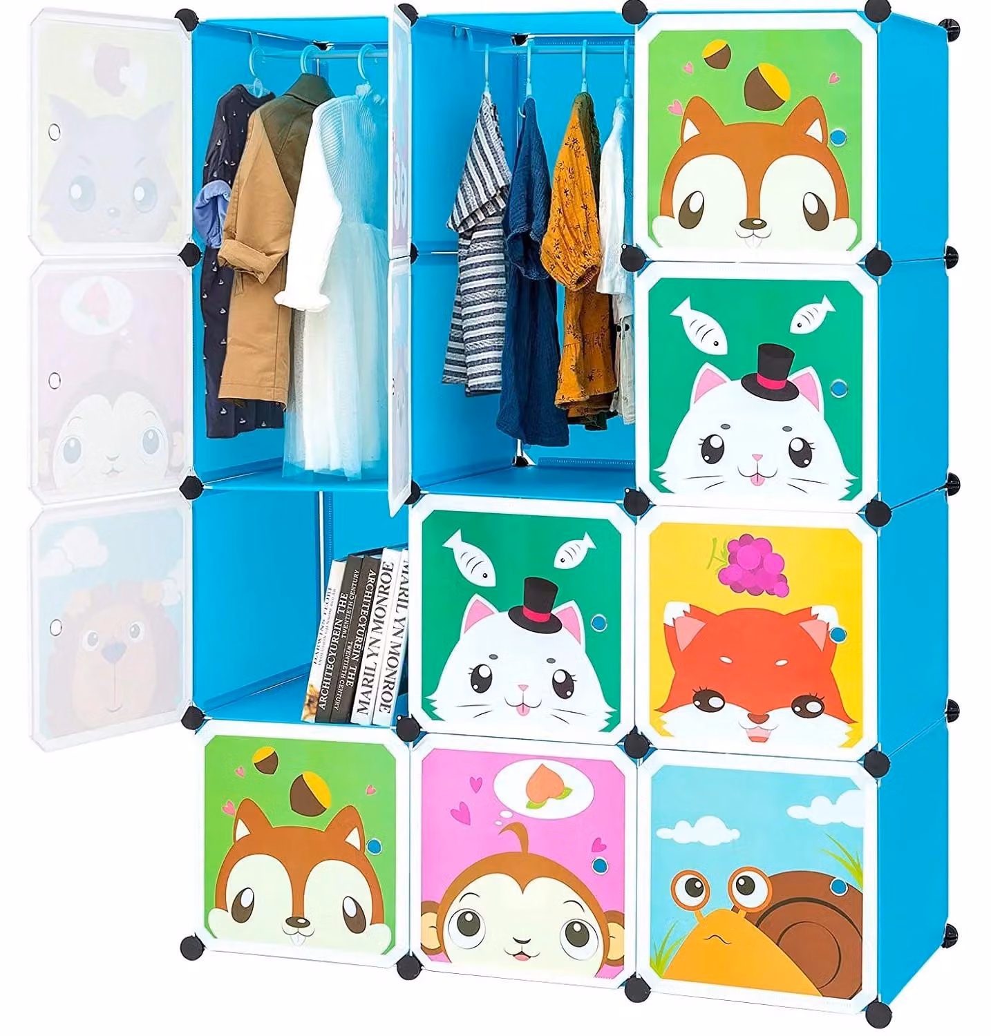 Armadio modulare - Armadio per bambini con 12 scomparti - Pannelli in plastica - Struttura in metallo - Facile da montare - Per vestiti, scarpe e giocattoli - Blu