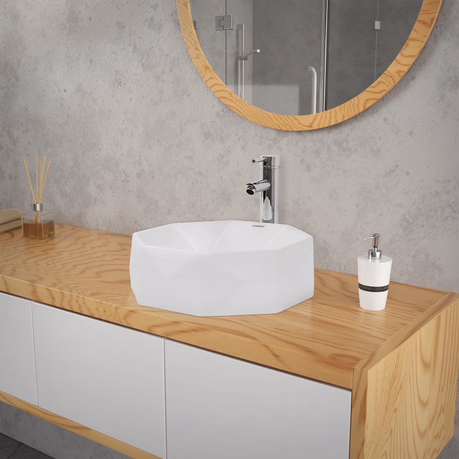 LuxeBath Lavabo Lavabo da appoggio, rotondo, Ø 42x13,5 cm, bianco, Vetroceramica