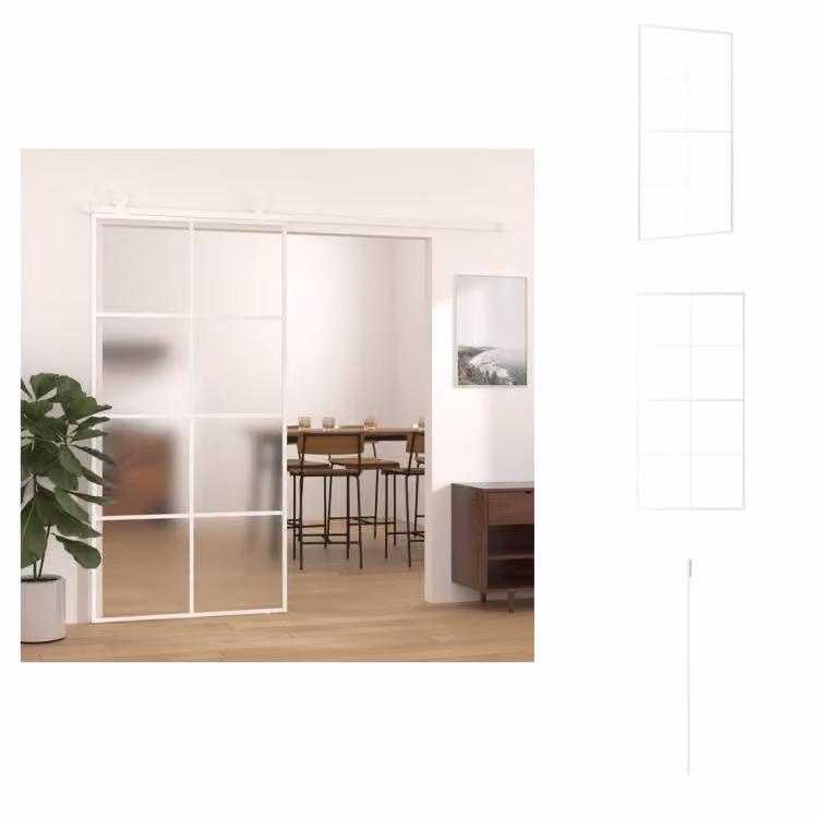 vidaXL Porta scorrevole ESG in vetro e alluminio satinato 102,5x205 cm Bianco - Porte d'ingresso