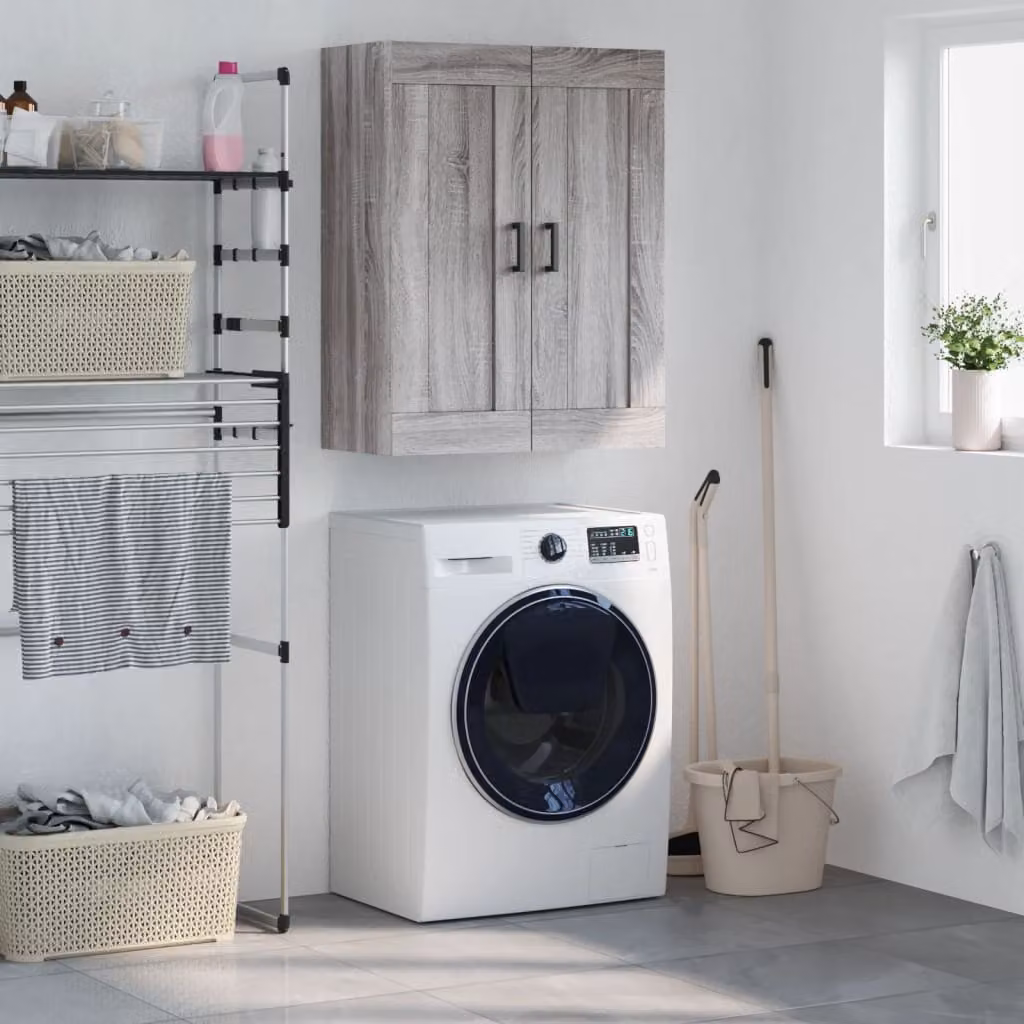 Mobile a parete vidaXL Grigio Sonoma in legno e metallo L: 69,5 cm, P: 34 cm, H: 90 cm