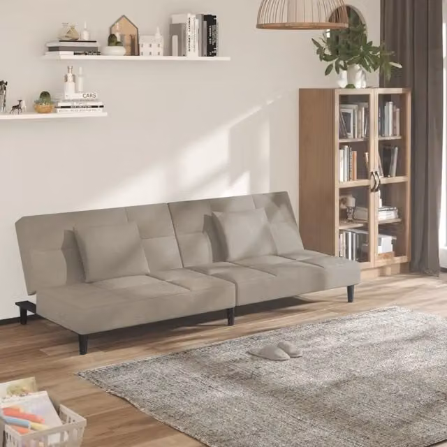 Divano Letto a 2 Posti con 2 Cuscini-Sofa Letto 2 Posti-Daybed Grigio Chiaro in Velluto 471802